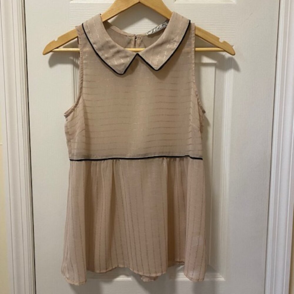 CHLOE K Sheer Top With Peter Pan Collar